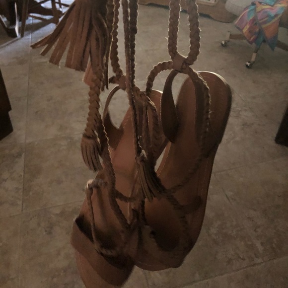 ASOS gladiator beige sandals suede leather laces tied up tan braided ties - Picture 7 of 10